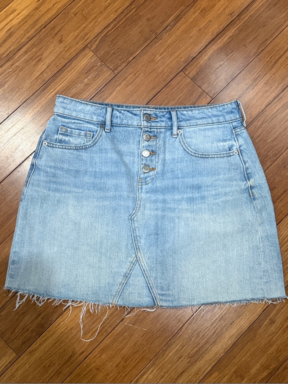 Old Navy Light Wash Denim Mini Skirt with Button Fly 8